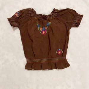 The Children's Place Toddler Peasant Top – Chocolate Brown, Embroidered Flowers